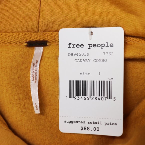 NWT Free People Baldwin Graphic Crop Hood Sweater Hoodie Sky Canary Yellow Large - Picture 5 of 10